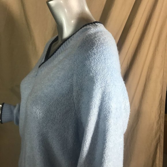 Charming Forge Vintage USA Large Blue V Neck Sweater Ribbed Cuffs and Hem Pullov - Picture 6 of 16